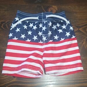 Old Navy Boys Red White and Navy American Flag Swim Trunks